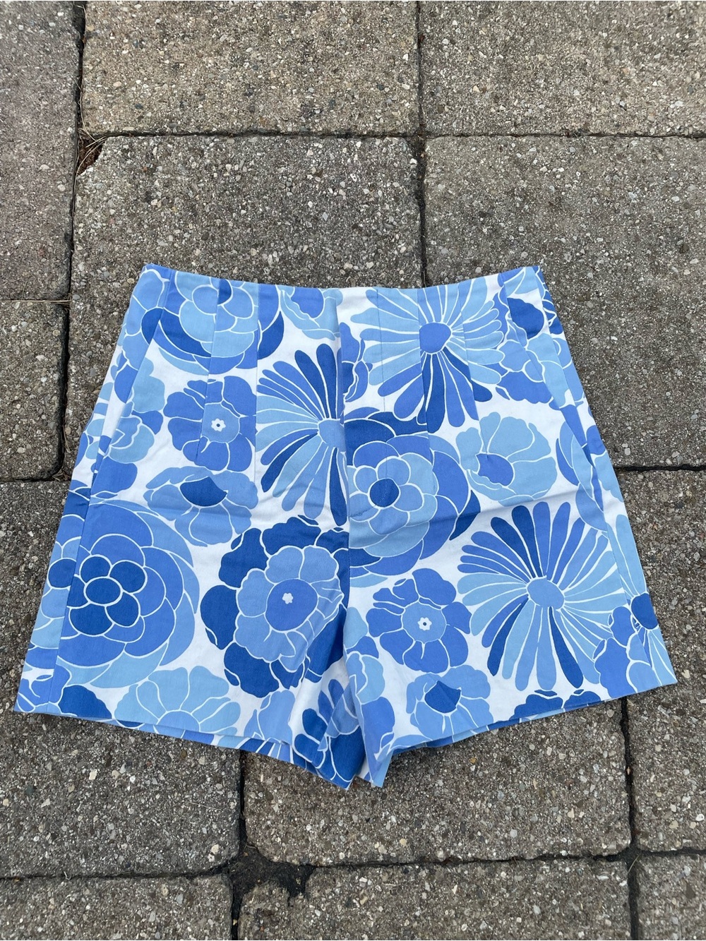 Zara Women's Blue Floral High-Waist Shorts